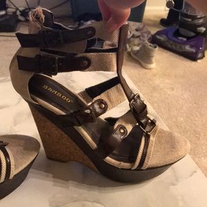 Brand new wedges canvas and brown